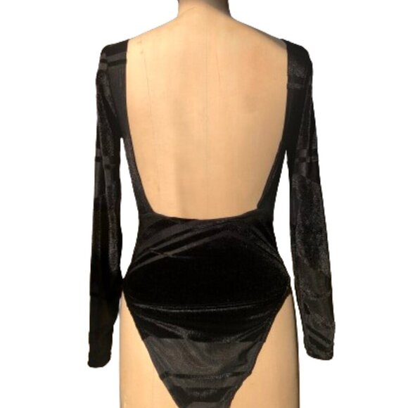 Rare Nasty Gal sheer and velvet  open back sexy bodysuit top - Picture 7 of 16